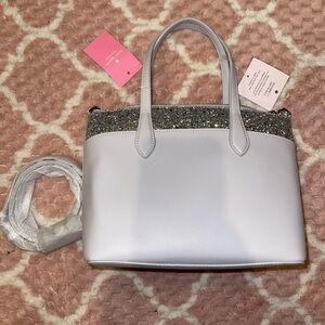 NWT Kate Spade Flash Glitter Saffiano PVC Satchel Gray/Silver